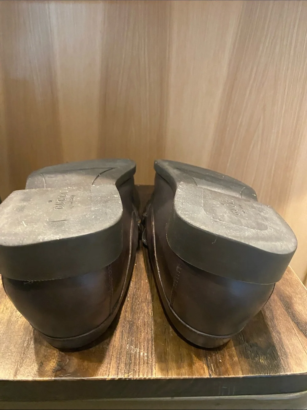 Gucci Brown Leather Loafers with Green-Red Web and Silver Bit